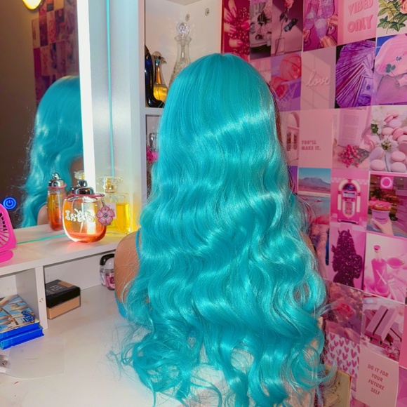 Mint Blue Wavy Soft Lace Front Wig - Picture 3 of 3
